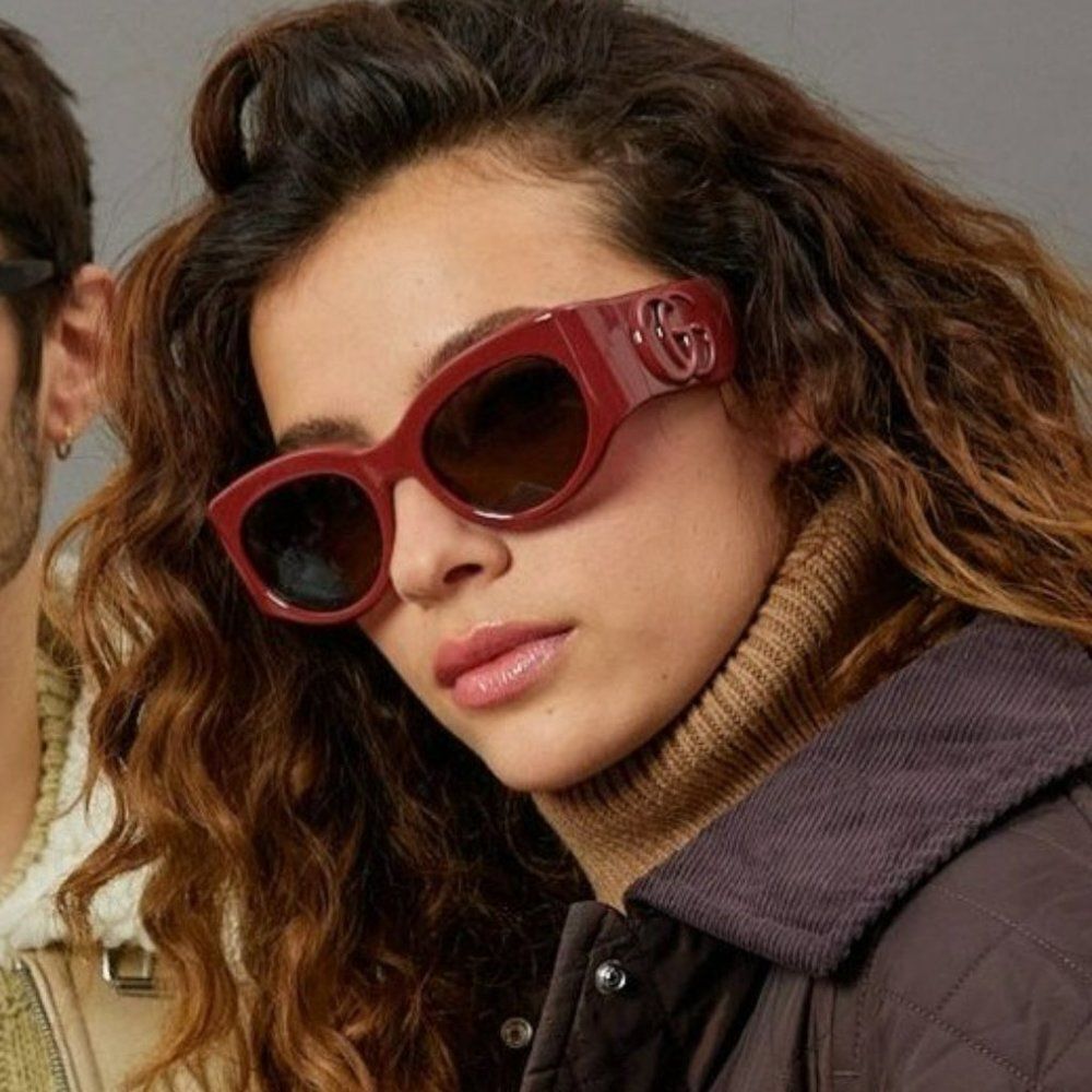 NEW Gucci GG1544S 002 Burgundy Brown Unisex Oval Sunglasses GG 1544S - Picture 1 of 9